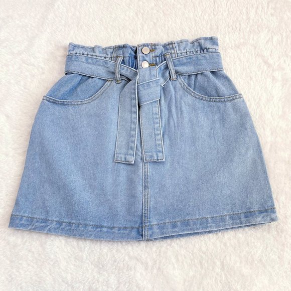 NWOT, High-Waisted Denim Paperbag Mini Skirt, Size M - Picture 1 of 8